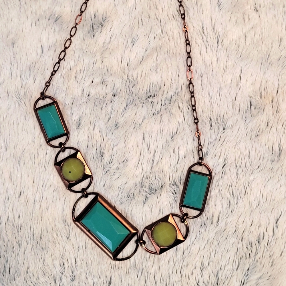 Bronze Teal & Green Statement Necklace